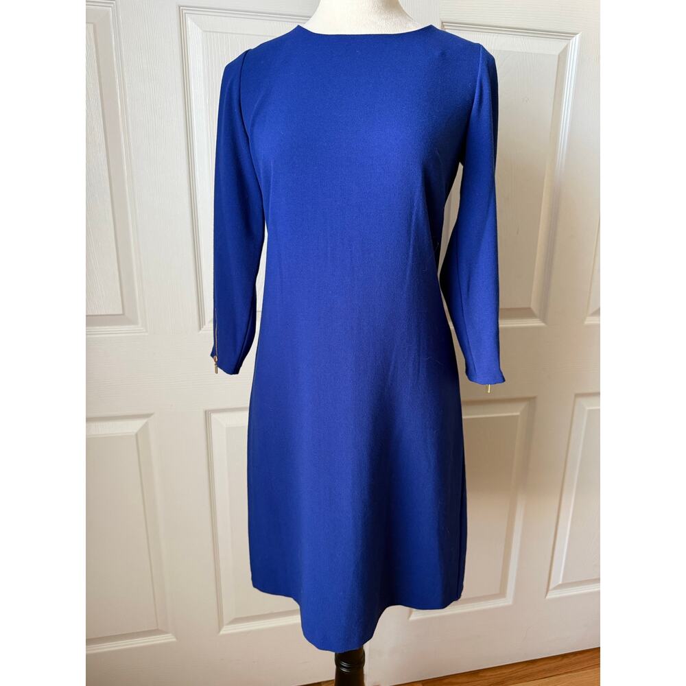 Laundry by Shelly Segal Sapphire Blue Zip Sleeve Sheath Dress Size 2 | Executive